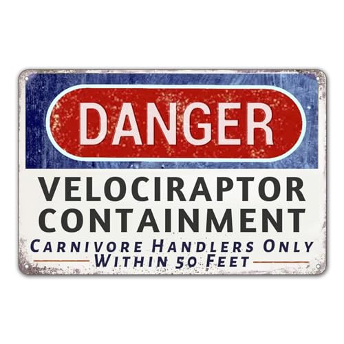 Danger Velociraptor Containment Warning Sign Dinosaur Park Movie Memorabilia Decor 12' * 8' (704)