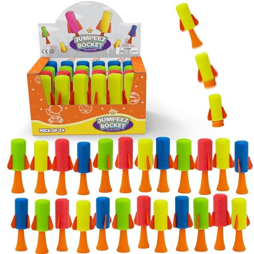 Jumping Rockets Popper Spring Launchers Toys - Party Favors for Kids - Unique Mini Toys - Party Supplies and Goodie Bag Stuffers - 24 Figurines in a Beautiful Box - Fun Stocking Stuffers