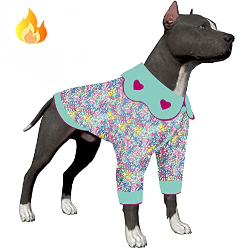 LovinPet Dog Sweater Onesies Shedding: Skin-Friendly Fit Flannel Fabric Clothes for Dogs, West Palm Seaside Garden Algae Dog Clothes, Warm Dog Clothes for Small Dog Breeds,Blue
