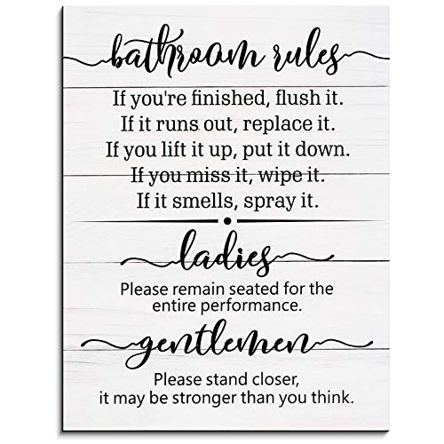 Signs for Bathroom Restroom Bathroom Wall Art Decor Funny Toilet Signs for Bathroom Door Rules Farmhouse Rustic Wood Hanging Decor Signs for Bathroom Laundry Room Home, 13.8 x 10.6 Inch (White)