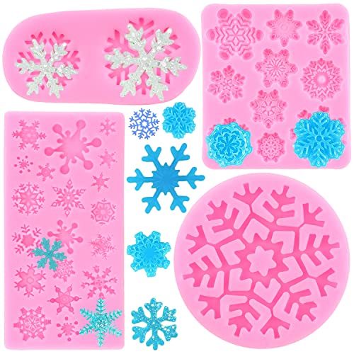 Zixiang Christmas Snowflake Cake Silicone Fondant Molds 3D Snowflake Candy Mold For Cake Decorating Cupcake Topper Chocolate Gum Paste Polymer Clay Frozen Party Supplies Set Of 4