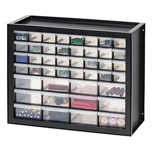 IRIS USA 44 Drawer Stackable Storage Cabinet for Hardware Parts Crafts, 19.5-Inch W x 7-Inch D x 15.5-Inch H, Black - Small Brick Organizer Utility Chest, Scrapbook Hobby Multiple Compartment