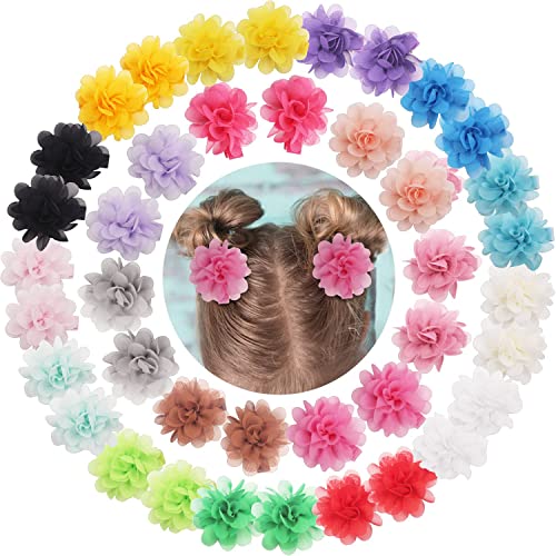 DeD 40PCS 2' Chiffon Flower Hair Bows Clips Flower Tiny Hair Clips Fine Hair for Girls Infants Toddlers Set of 20 Pairs