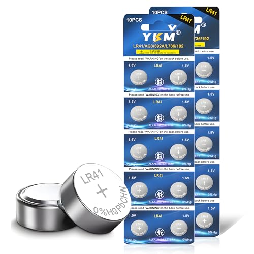 YKM LR41 Battery AG3 LR41 L736f L736c L736 392 192 1.5V Alkaline Batteries for Watch Thermometer Button Battery 20 Pack