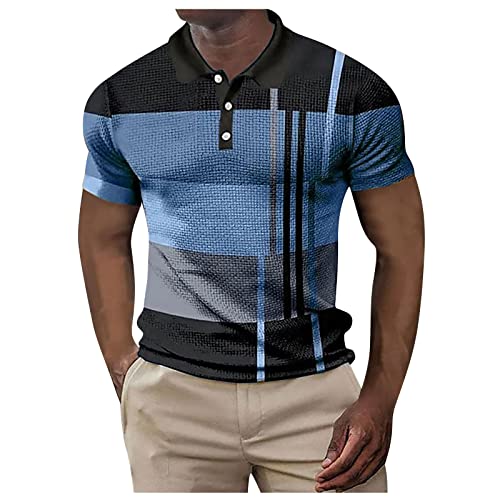 Mens Polo Shirts Short Sleeve Striped Color Block Summer T Shirt Casual Stylish Pullover Top Spring Clothes 2023 Men's t-Shirts Graphic Tees Blue 2X