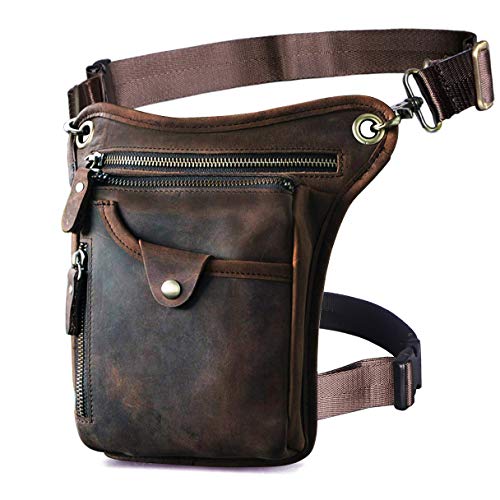 Le'aokuu Mens Genuine Leather Outdoor Sporting Hicking Waist Hip Pack Messenger Shoulder Drop Leg Thigh Bag Pouches For Women (211-5 0 Dark Brown)