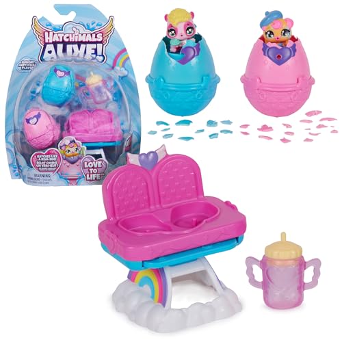 Hatchimals Alive, Hungry Hatchimals Playset with Highchair Toy and 2 Mini Figures in Self-Hatching Eggs, Kids Toys for Girls and Boys Ages 3 and up