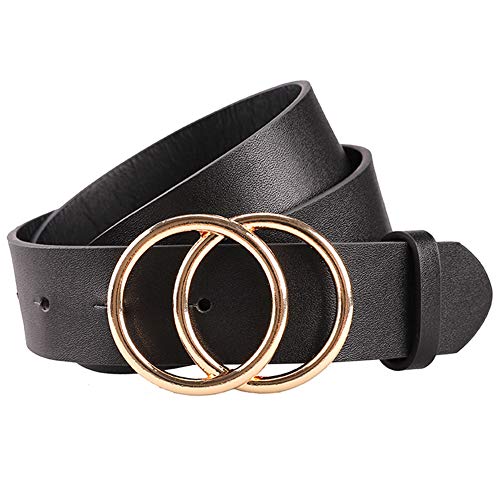 Earnda Women's Leather Belt Fashion Soft Faux Leather Waist Belts For Jeans Dress Black Medium