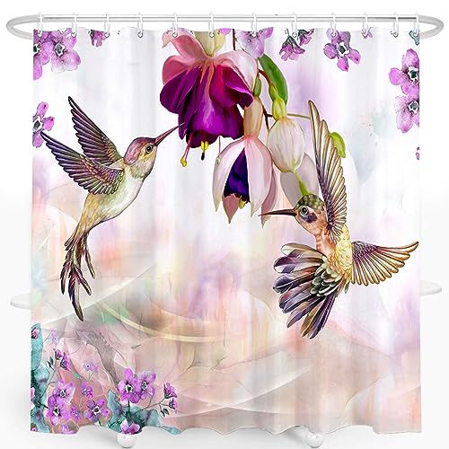 SRINKOC Bird Shower Curtain, Floral Bird Shower Curtain, Leaf Shower Curtain Waterproof Polyester Fabric Shower Curtain Set with 12 Hooks Bathroom Decor, 72x72 Inches (02)