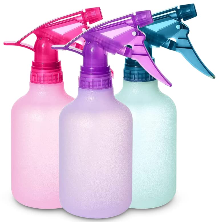 Refillable Stream and Spray Colored Squirt Bottles - 12oz Refillable Mister Bottle for Cleaning Solutions, Gardening, Grooming and Hair Salon COLORS MAY VARY | 3-BOTTLES