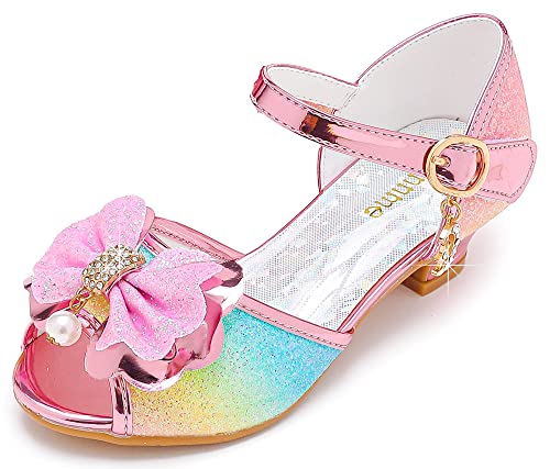 Osinnme Toddler Girls Dress Shoes High Heels Rainbow Flower Girl Shoes Wedding Party Princess Sandals for Little Big Kid(04 Rainbow 1)