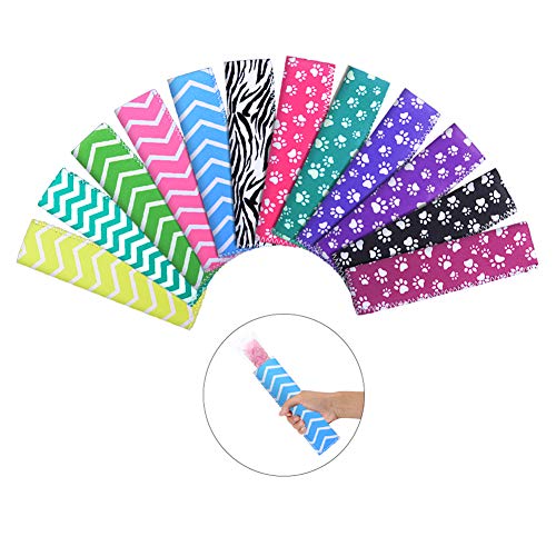 12 Packs Neoprene Ice Pop Sleeve Popsicle Holders Bags for Kids Summary Popsicle Party, Stripe & Dog Paws Pattern