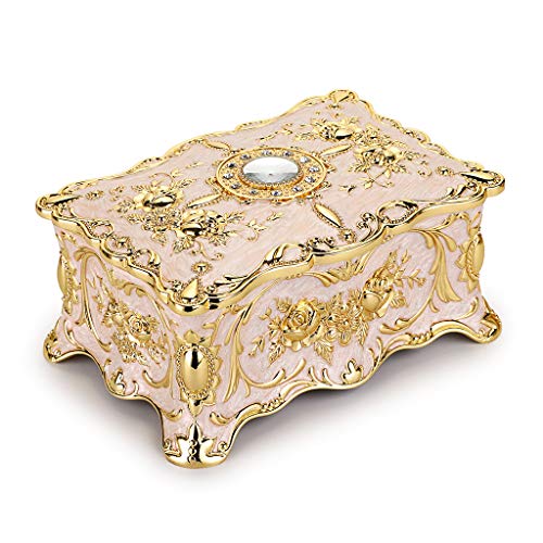 Hipiwe Vintage Metal Jewelry Box - Two Layer Rectangular Trinket Organizer Storage Box Ornate Treasure Chest Box Jewelry Decorative box Keepsake Gift Box Case for Women Girls, 7'x5'x3'