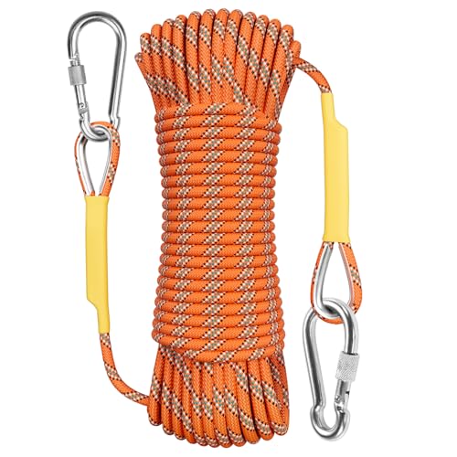 X XBEN Outdoor Climbing Rope 10M (32ft) Rock Climbing Rope, Escape Rope Climbing Equipment Fire Rescue Parachute Rope (32 Foot) - Orange