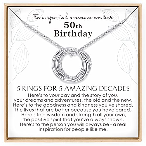 Annamate 50th Birthday Gifts for Women 925 Sterling Silver 5 Circles Necklace For Her Five Decade Jewelry 50 Years Old Birthday Gift