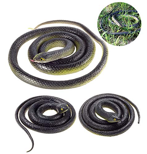 3 Pieces Large Realistic Rubber Snakes, Halloween Scary Toy Fake Black Mamba Snake for Garden Props to Scare Birds, Pranks, Halloween Party Decoration (2 Sizes, 47 Inch, 31.5 Inch)…