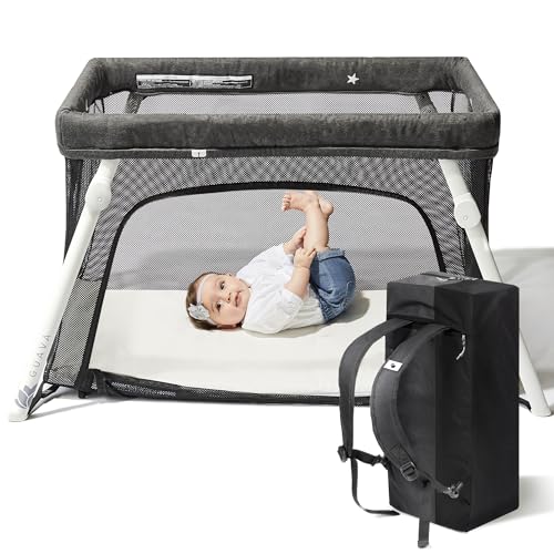 Guava Lotus Travel Crib with Lightweight Backpack Design | Certified Baby Safe Portable Crib | Folding Play Yard with Comfy Mattress for Babies & Toddlers | Compact Baby Travel Bed