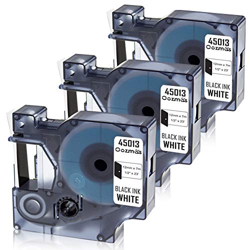 Oozmas Compatible Label Tape Replacement for Dymo 45013 S0720530 Work with Dymo LabelManager 160 280 Black on White 1/2 Inch x 23 Feet, 3 Cartridges