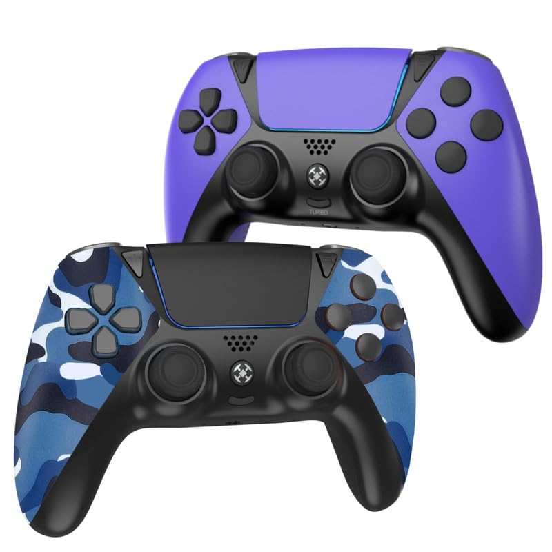 Number Controller for PS4 Controller2 Pack,Remote Control for Playstation 4 Controller with Motion Sensor/Audio Jack/Long Battery Life,Wireless Controller for PS4/Slim/Pro/PC,Blue Camo&Purple