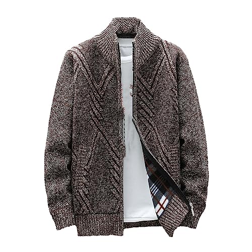Dvbfufv Men's Hooded Cardigan Sweater Winter Zipper Stand-Up Collar Solid Color Casual Knitted Sweater Jacket