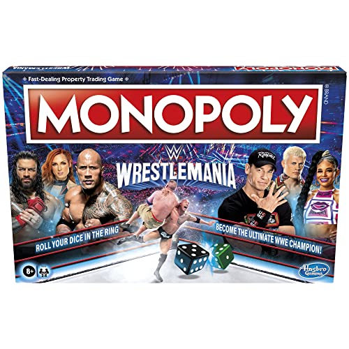 Hasbro Gaming Monopoly: Wrestlemania Edition Board Game for Ages 8 and up, Monopoly Game Inspired by WWE Wrestlemania, Family Games for 2-6 Players, Kids Games