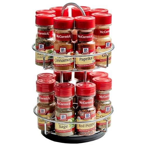 McCormick Two Tier Chrome 16 Piece Spice Rack Organizer with Spices Included, 26.09 oz