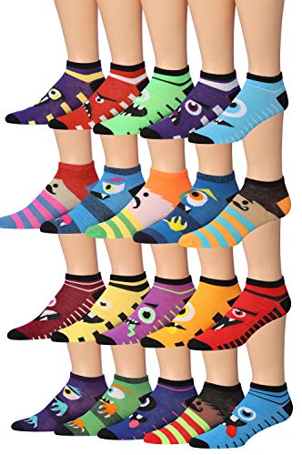 JAMES FIALLO Men's 20 Pairs Classy Extra Lightweight Colorful Funny Faces Pattern Socks For Men Size 10-13 Low Cut, MN12-20-T1