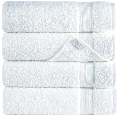 White Bath Towels 27' x 54' Quick-Dry High Absorbent 100% Turkish Cotton Towel for Bathroom, Guests, Pool, Gym, Camp, Travel, College Dorm (White, 4 Pack Bath Towel)