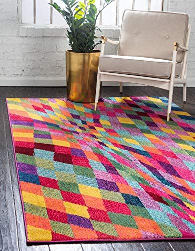 Unique Loom Estrella Collection Geometric, Abstract, Colorful, Modern, Eclectic Area Rug, 8 ft x 10 ft, Multi/Pink