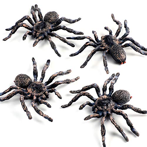 Realistic Spider Giant Fake Spider Action Model Plastic Animal Tarantula Toy Figures Lifelike Educational Learning Toys for Boys and Girls, Halloween Prank Props Party Supplies (4 Pieces)