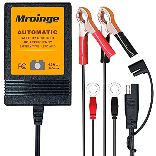 Mroinge MBC010, Automatic Trickle Battery Charger 12V 1000mA Smart Battery Charger & Maintainer and Float Charger for Motorcycle, ATV, Lawnmowers