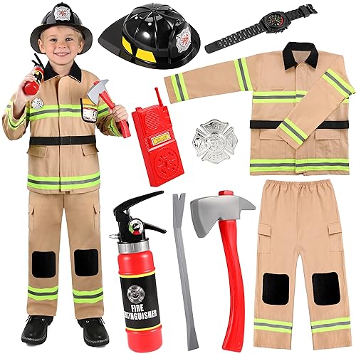 GIFTINBOX Firefighter Costume For Kids Fireman Costume For Kids With Accessories Halloween Costume For Kids Boys Role Play