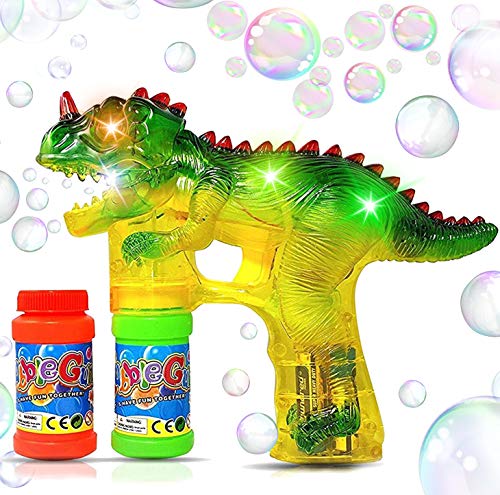 Dinosaur Bubble Gun: Battery Operated Bubble Maker Toys for Toddlers Boys and Kids | Batteries and Refill Bottles Included