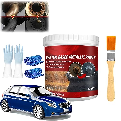 Rust Removal Converter Metallic Paint, Rust Remover Converter for Metal, Rust Preventive Coating, Car Anti Rust Paint Chassis Universal Rust Removal Converter with Brush (300ML-1PC)