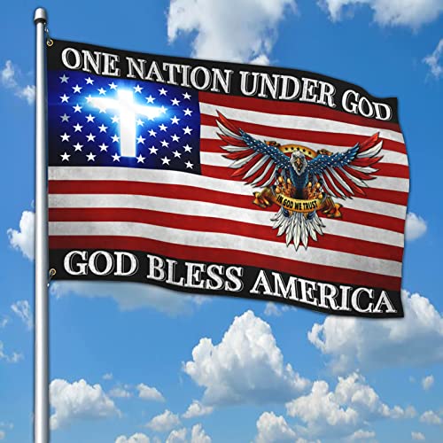 One Nation Under God Jesus Easter Flag 3x5 Ft Outdoor God Bless America Flag Christian Banner Polyester Double Sided Mirror Printing American Eagle Flag for Outdoor House Yard Patriotic Banner Decor