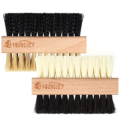 YoungJoy 2 Pieces Dual Sided Sneaker Shoe Cleaner Brush Set Shoes Clean Brush Kit Both Boar and Plastic Bristles with Microfiber Cloth (A)