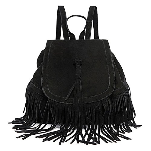 LUI SUI Women Backpack Purse Suede Fringed Tassel Shoulder Bag Fashion PU Leather Travel Bag Daypacks Purse