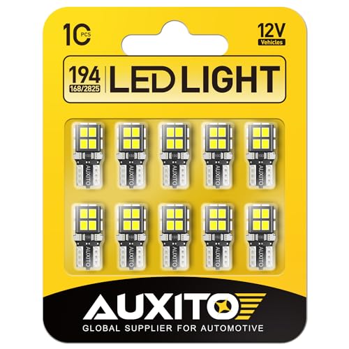 AUXITO 194 LED Bulb 6000K White 168 2825 W5W T10 Wedge 14-SMD Interior Car Bulbs Replacement for Dome Map Door Courtesy Trunk Parking License Plate Lights, 10 PCS