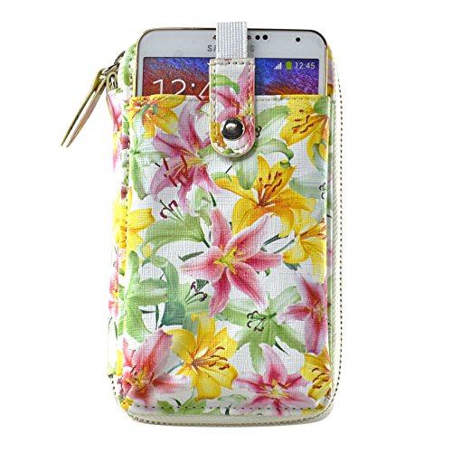 OEIPSMK Wristlet Convertible Cross Wallet Case Bag Purse with Shoulder Strap compatible with Phone, iPod, Samsung Galaxy, HTC, Blackberry, LG, Moto, Nexus (Colorful Lily) (Color : Colorful Lily)