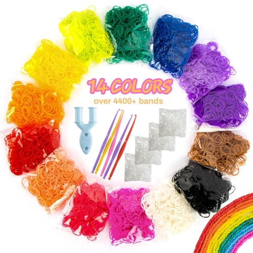 Sukh 4400+Pcs Loom Bracelet Kit - Rubber Band Bracelet Kit Bracelet Making Kit Rubber Band Bracelet Making kit Loom Bracelet Making kit with 1Y-Loom 200S-Clpis 5Hooks for Kids Bracelet Making