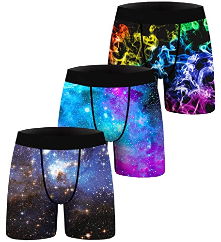 ANGEL CITIZ Men's 3 Pack Boxer Briefs Comfy Breathable Boxer Shorts Novelty Briefs Underpants Wide Waistband Underwear for Men 3P Galaxy-2XL