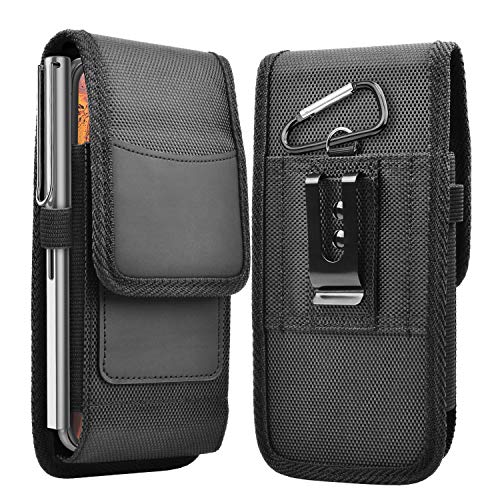 Takfox Phone Holster for Samsung Galaxy S24 Ultra S23 Plus S22 S21 FE S20 Note 20+,A03S A15 A54 A23 A12 A13 A14,iPhone 15 Pro Max Nylon Cell Phone Belt Clip Holster Carrying Pouch w Card Holder,Black