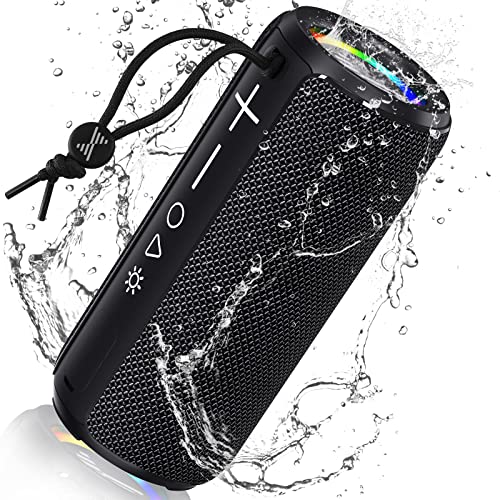 LENRUE F21 Wireless Bluetooth Speaker, Portable Bluetooth Speaker, Outdoor Waterproof Speakers with Light,HiFi Stereo Sound, 24H Playtime,Gift for Men and Woman to Enjoy Music (Black)