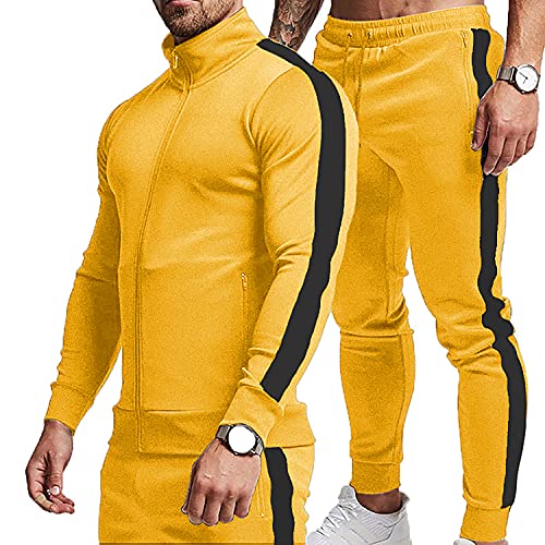 TEZO Men's Casual Active Tracksuits Full Zip Sports Jogging Suits Sets Athletic Running 2 Piece Sweatsuits with Zip Pockets(YLBK XL)
