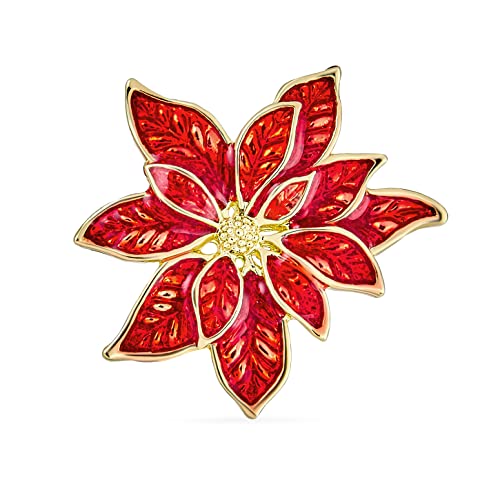 Large Statement Flower Holiday Party White Red Enamel Poinsettia Brooch Christmas Scarf Pin for Women Gold Plated