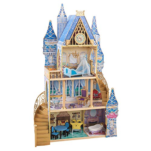 KidKraft Disney Princess Cinderella Royal Dream Wooden Castle Dollhouse, Over 4 Feet Tall with 12 Pieces, Blue, Gift for Ages 3+