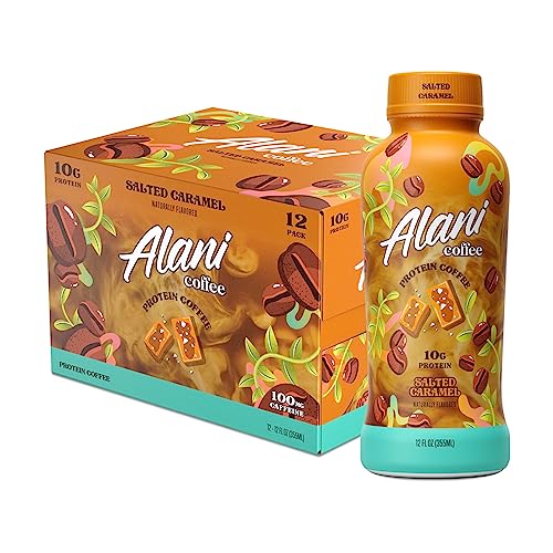 Alani Nu Protein Coffee SALTED CARAMEL | Ready To Drink Cold Brew with 10g of Protein | 100mg Caffeine | 90 Calories, Naturally Flavored | 12 Fl Oz Bottles | 12 Pack
