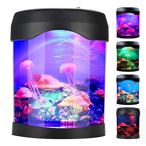 USB Jellyfish Lamps, Electric Aquarium Tank Ocean Night Lights LED Jelly Fish Light Lamp with Color Changing for Living Room Home Bedroom Desktop Decoration Gift for Kids and Adults