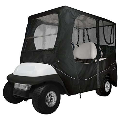 Classic Accessories Fairway Long Roof 4-Person Deluxe Golf Cart Enclosure, Black with Clear Windows