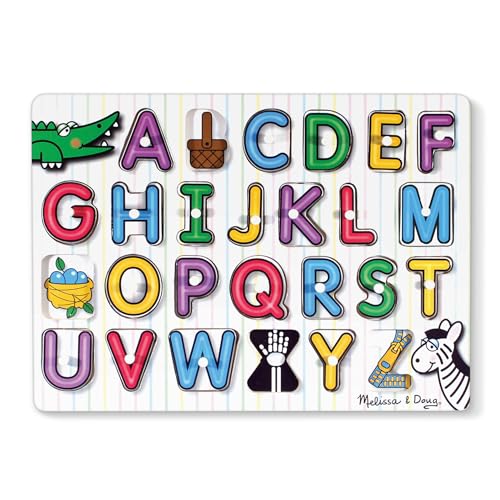 Melissa & Doug Lift & See Alphabet Wooden Peg Puzzle (26 pcs) - FSC Certified